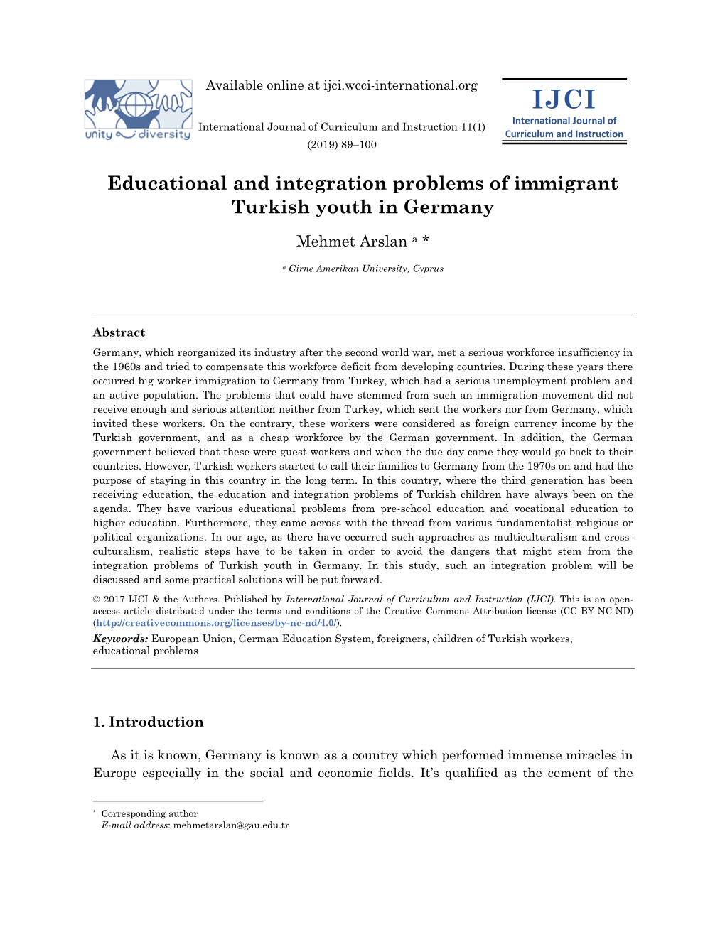 Educational and Integration Problems of Immigrant Turkish Youth in Germany