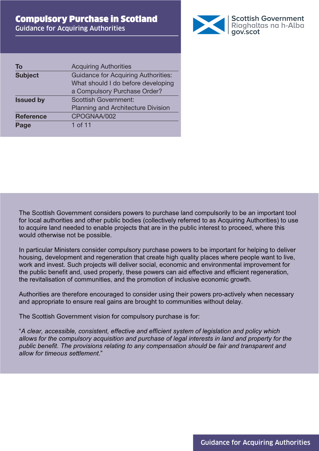 Compulsory Purchase in Scotland: Guidance for Acquiring Authorities