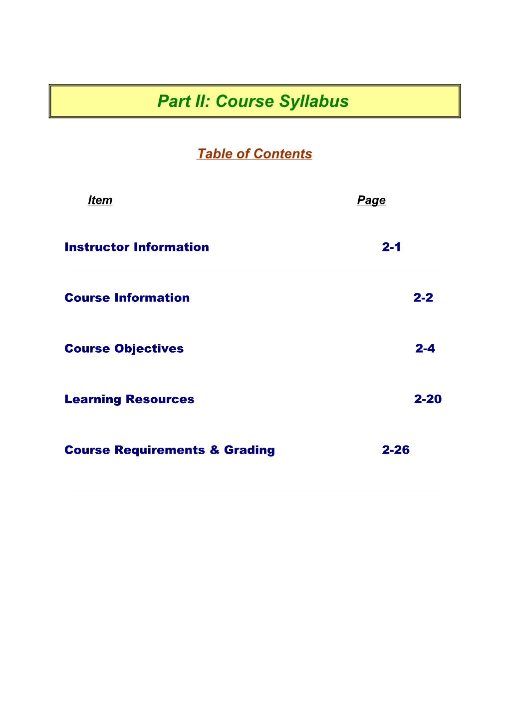 Part II: Course Syllabus