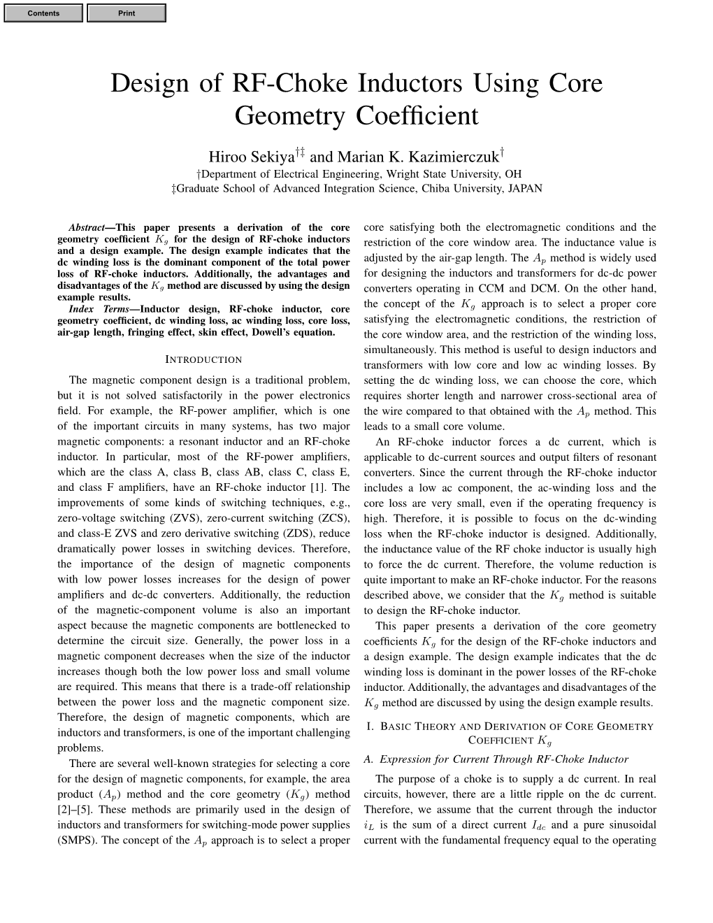 Design of Rf-Choke Inductors Using Core Geometry Coefficient