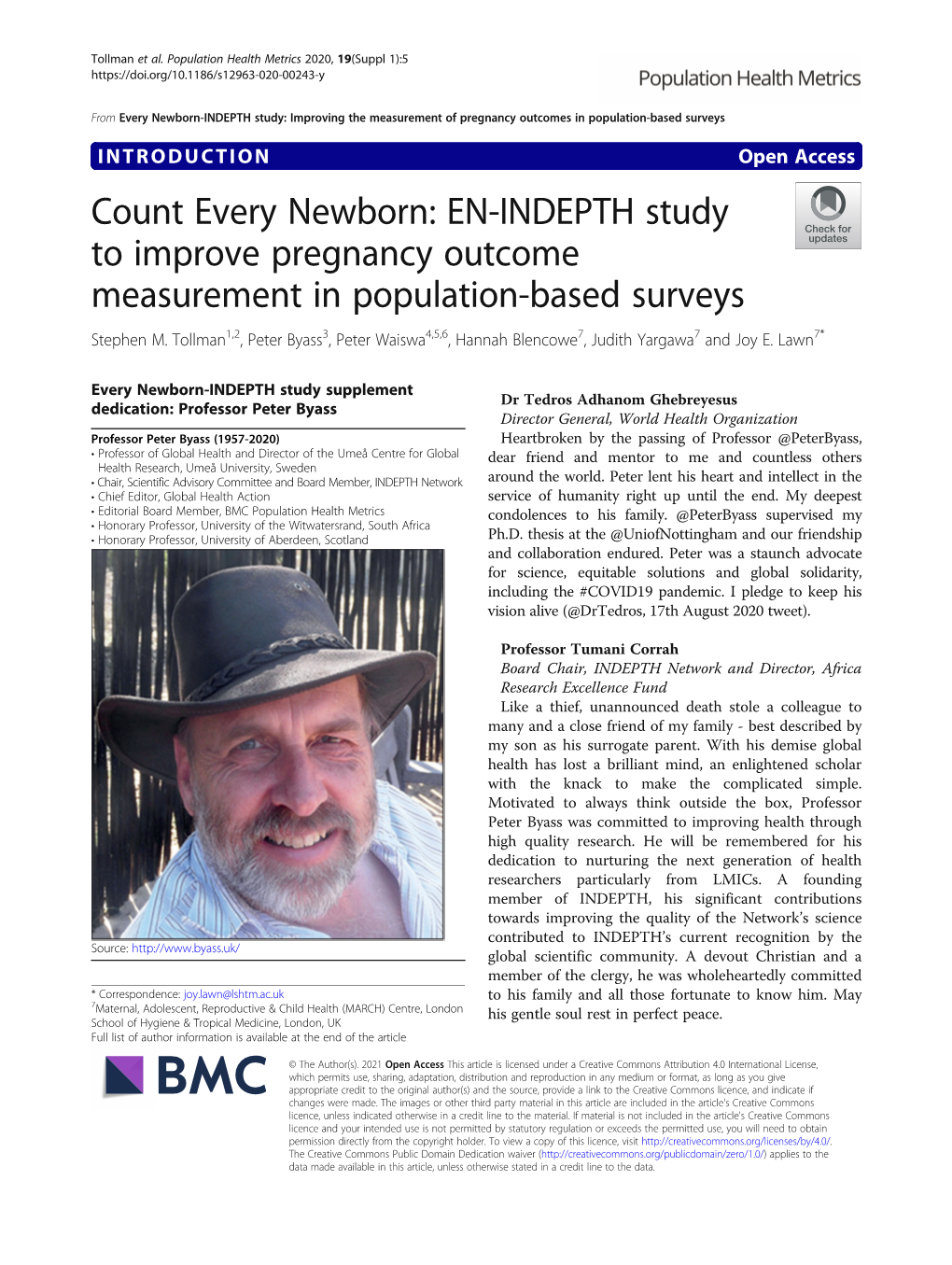 Count Every Newborn: EN-INDEPTH Study to Improve Pregnancy Outcome Measurement in Population-Based Surveys Stephen M