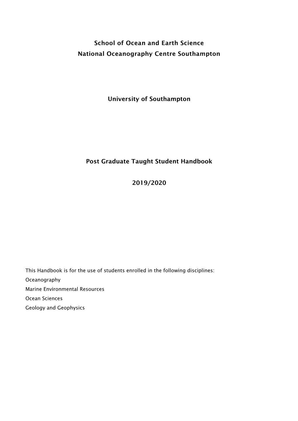 School of Ocean and Earth Science National Oceanography Centre Southampton