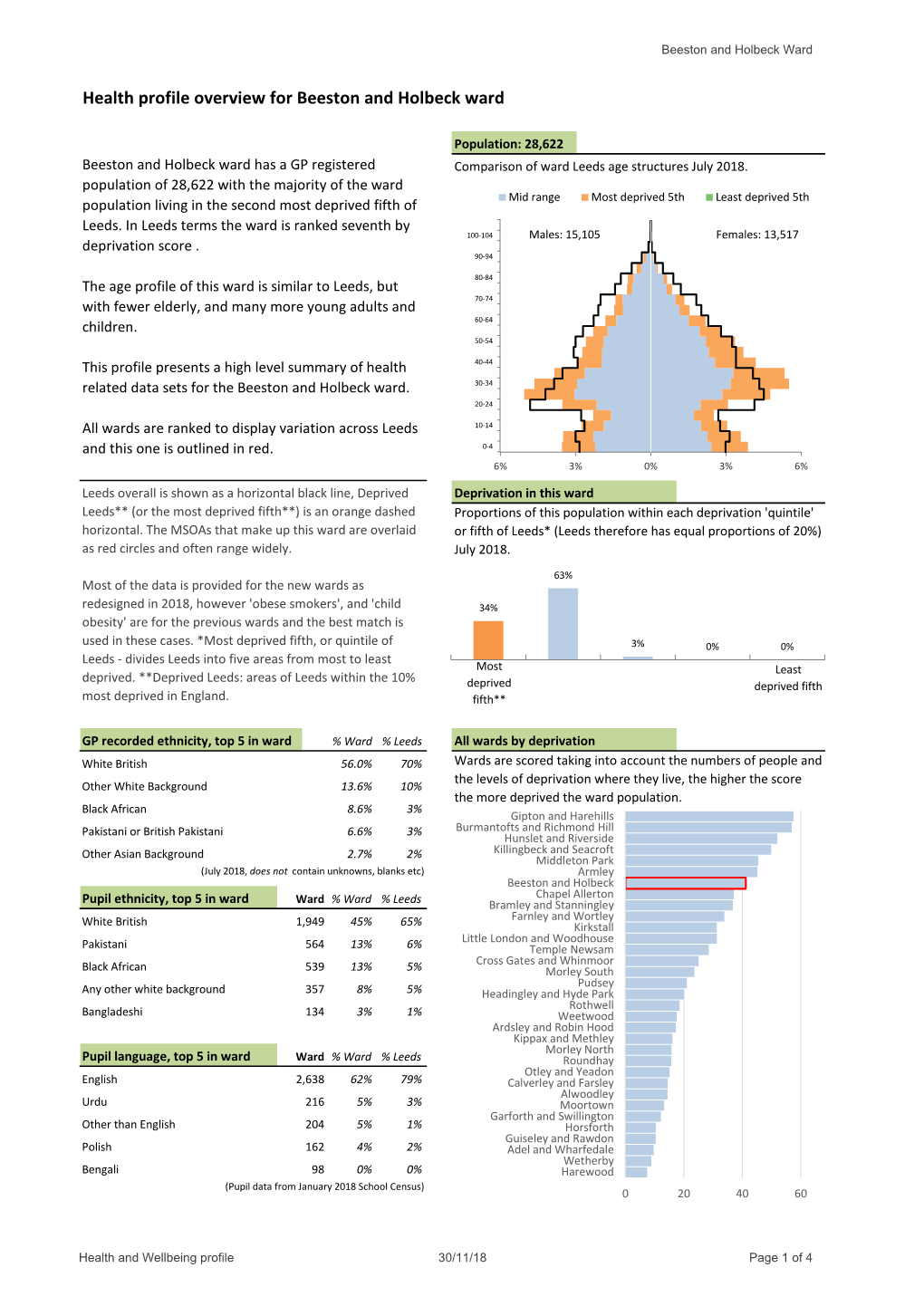 Health Profile Overview for Beeston and Holbeck Ward