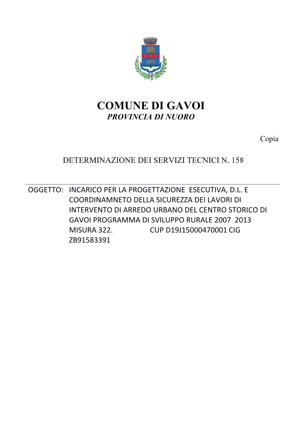 Comune Di Gavoi Provincia Di Nuoro