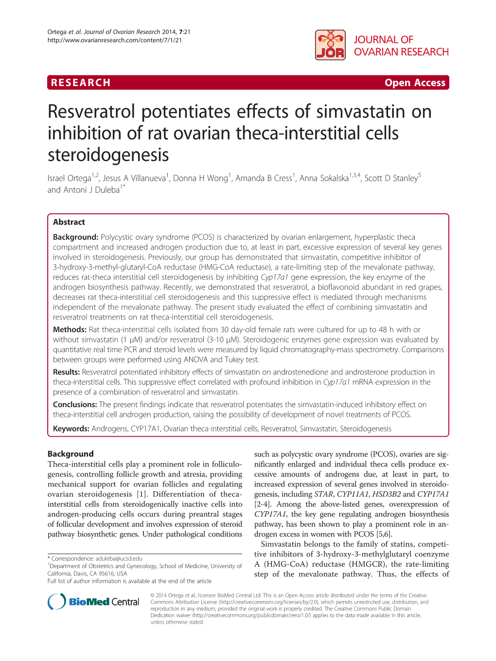 Resveratrol Potentiates Effects of Simvastatin on Inhibition of Rat