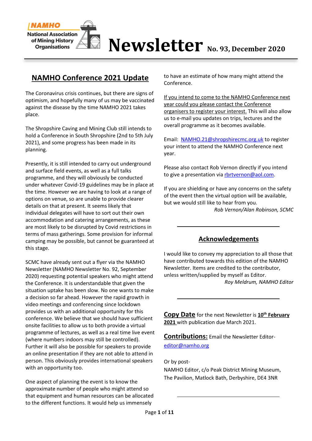 NAMHO Conference 2021 Update to Have an Estimate of How Many Might Attend the Conference