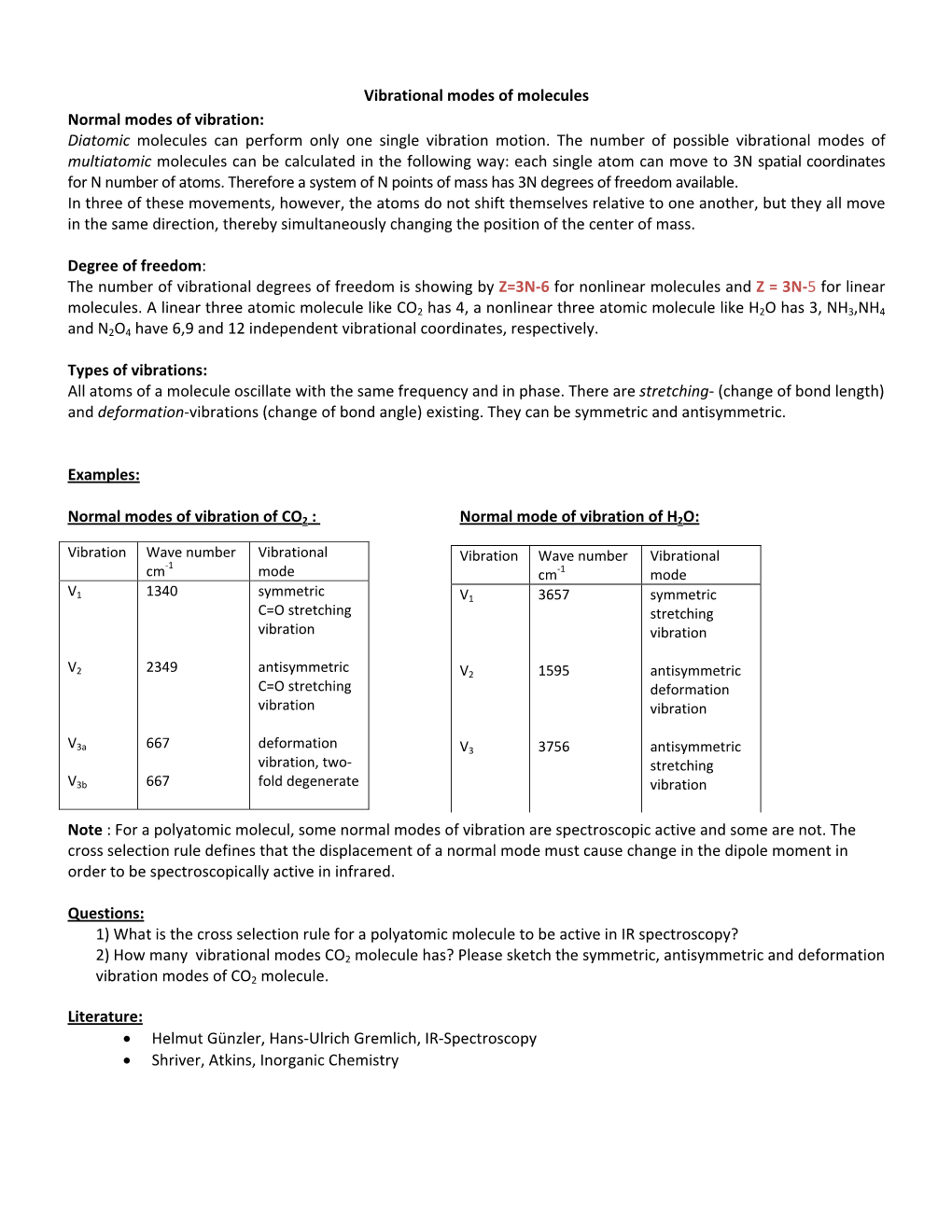 Vibrational Modes of Molecules Normal Modes of Vibration: Diatomic Molecules Can Perform Only One Single Vibration Motion