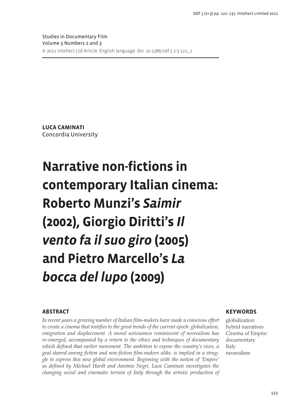 Narrative Non-Fictions in Contemporary Italian Cinema