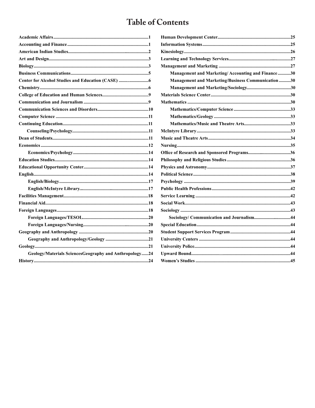 Table of Contents