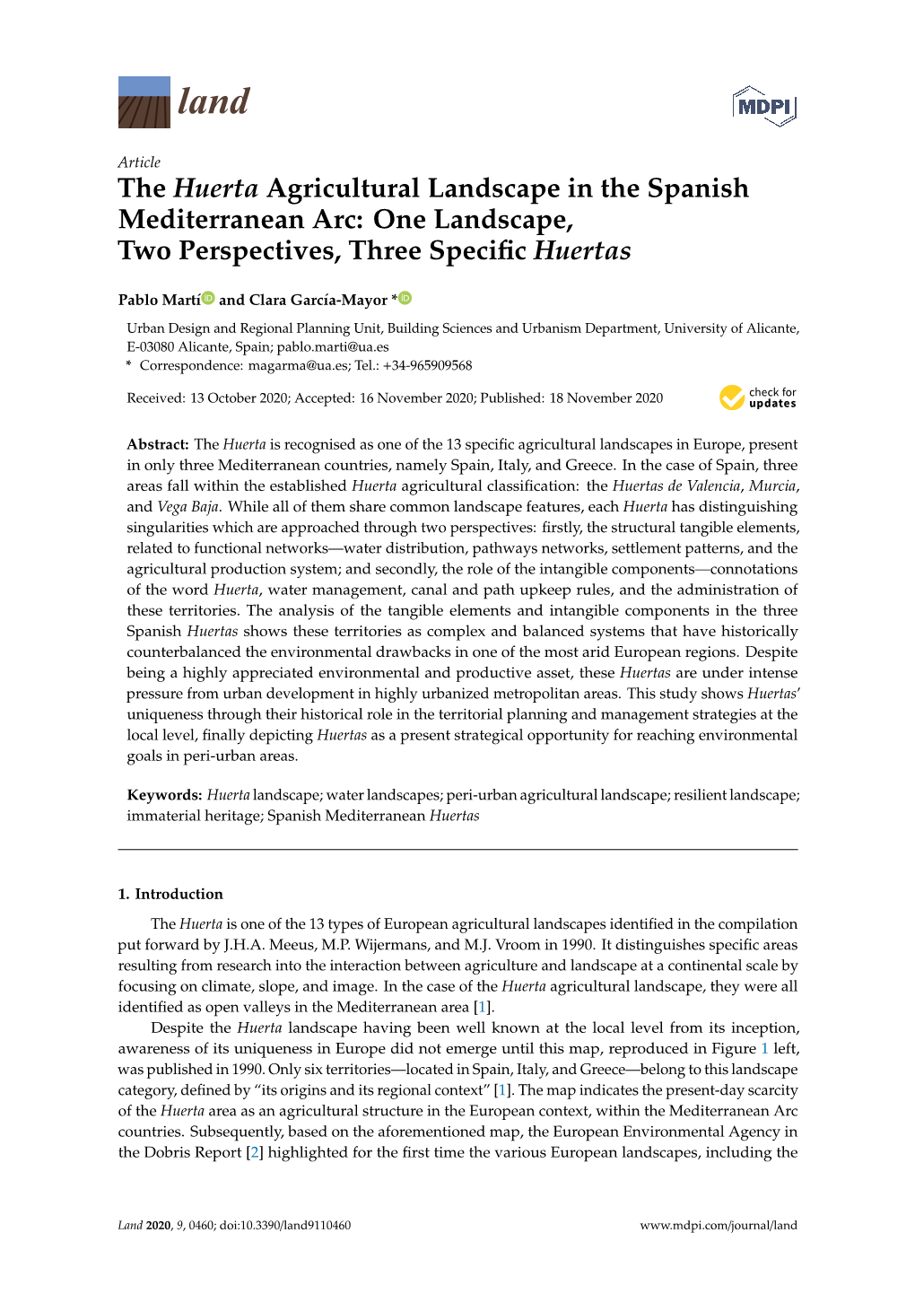 The Huerta Agricultural Landscape in the Spanish Mediterranean Arc: One Landscape, Two Perspectives, Three Speciﬁc Huertas