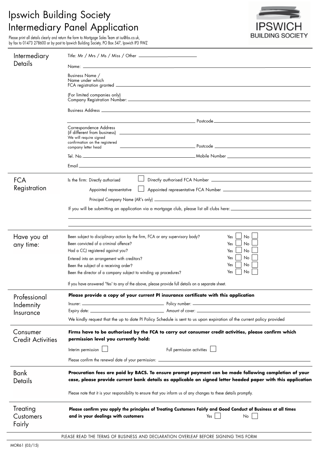 Ipswich Building Society Intermediary Panel Application