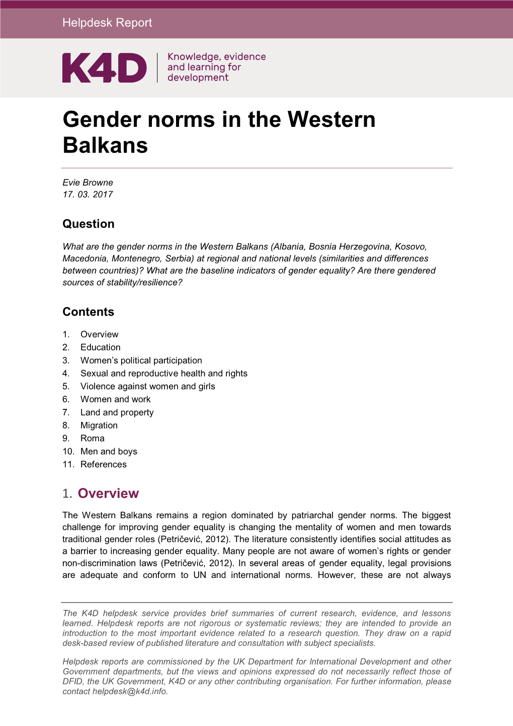 Gender Norms in the Western Balkans