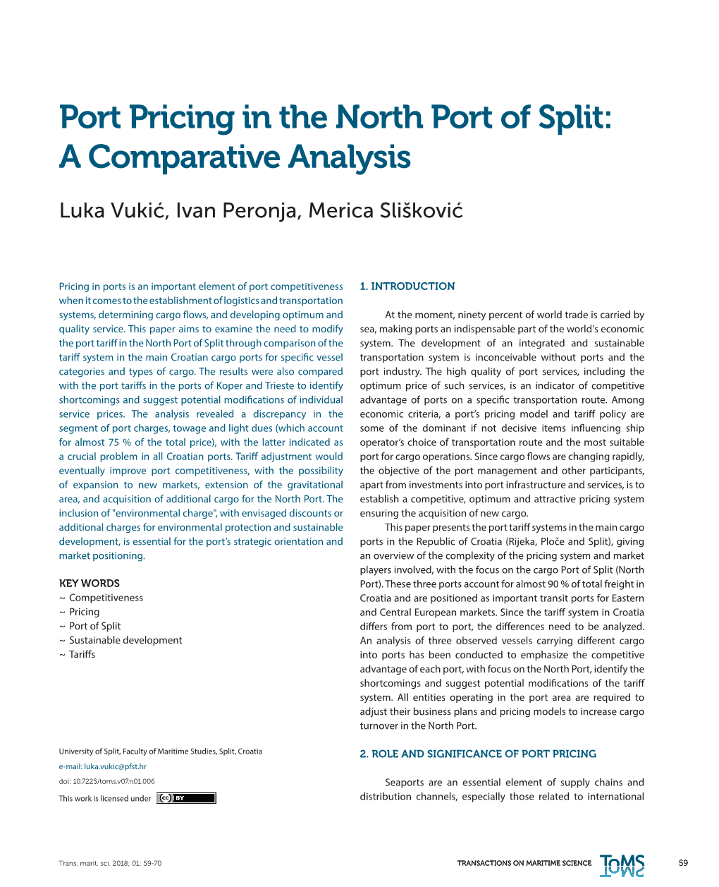 Port Pricing in the North Port of Split: a Comparative Analysis