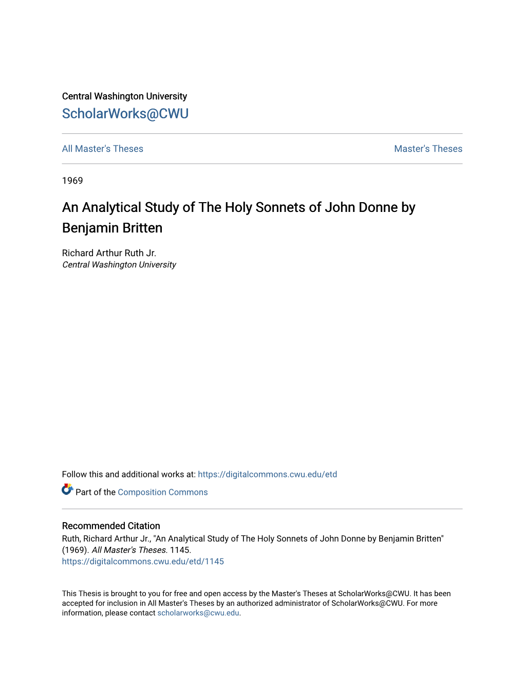 An Analytical Study of the Holy Sonnets of John Donne by Benjamin Britten