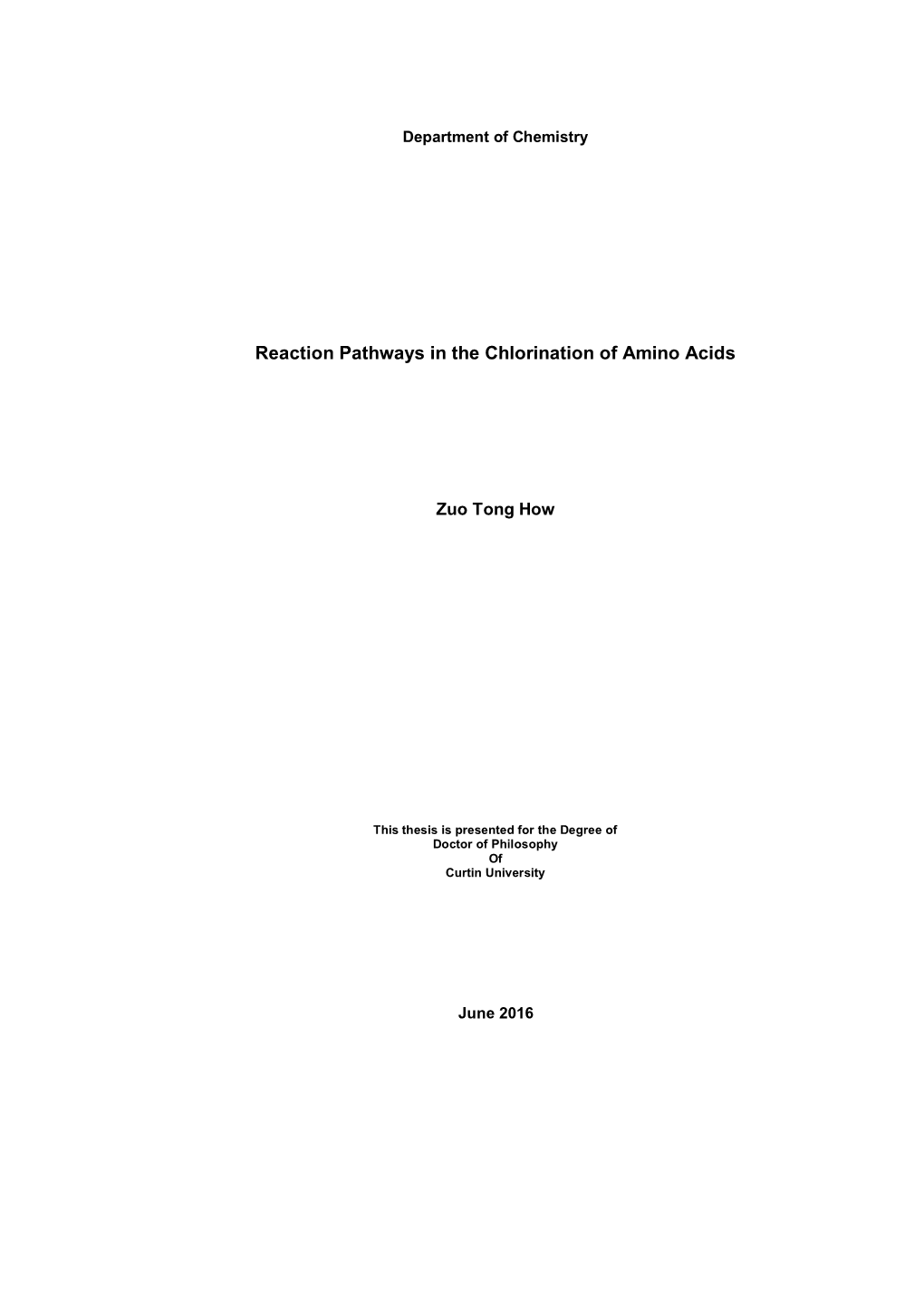 Reaction Pathways in the Chlorination of Amino Acids