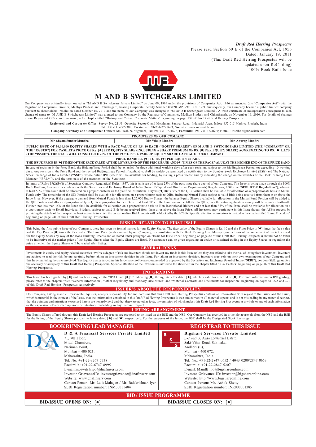 M and B Switchgears Limited