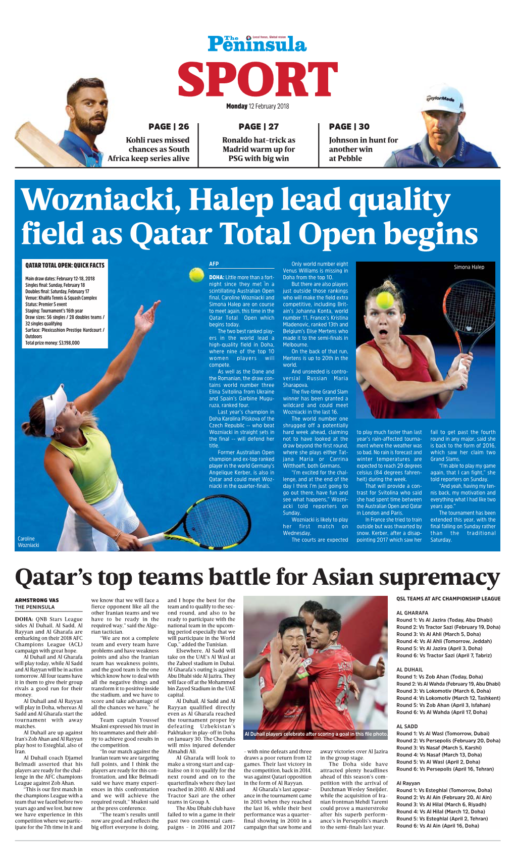 Wozniacki, Halep Lead Quality Field As Qatar Total Open Begins