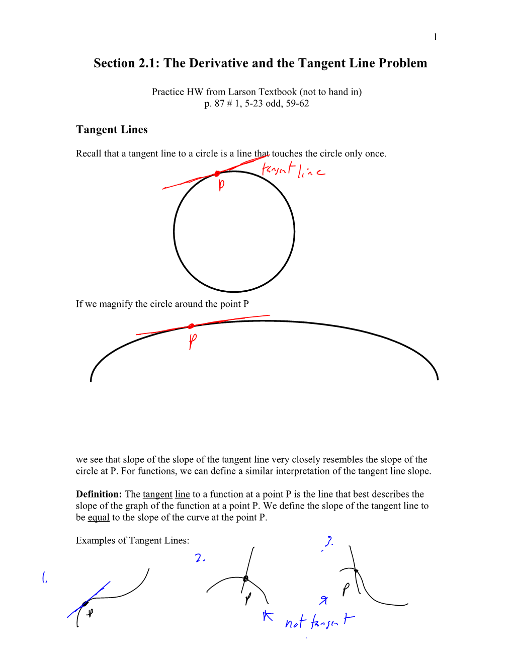 Section 2.1: the Derivative and the Tangent Line Problem