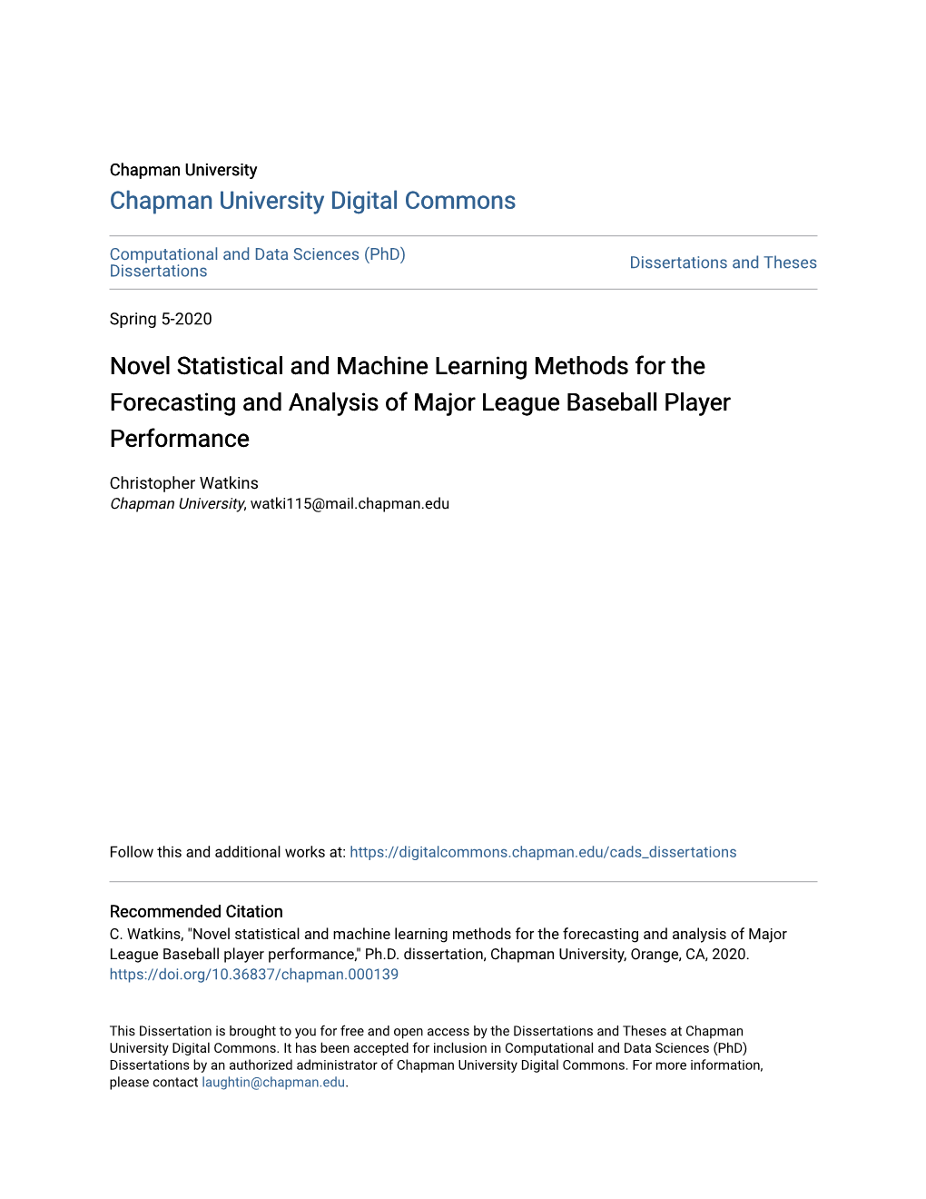 Novel Statistical and Machine Learning Methods for the Forecasting and Analysis of Major League Baseball Player Performance