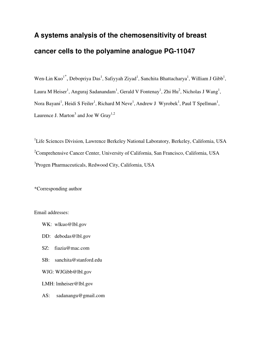 A Systems Analysis of the Chemosensitivity of Breast Cancer Cells to the Polyamine Analogue PG-11047