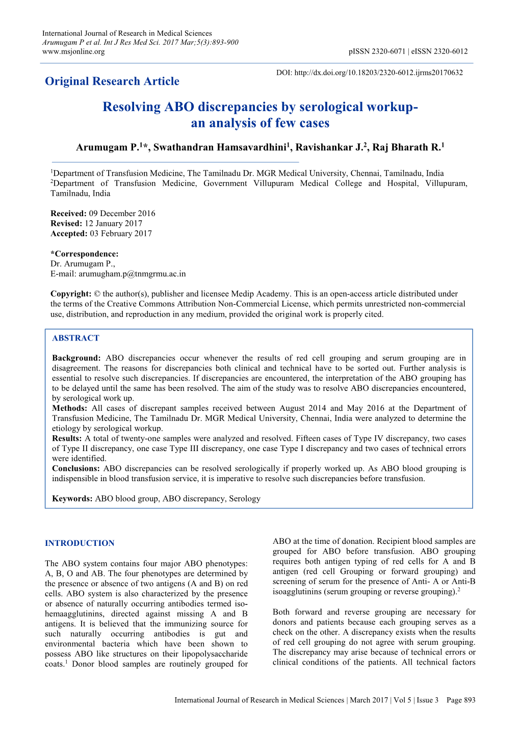 Resolving ABO Discrepancies by Serological Workup- an Analysis of Few Cases