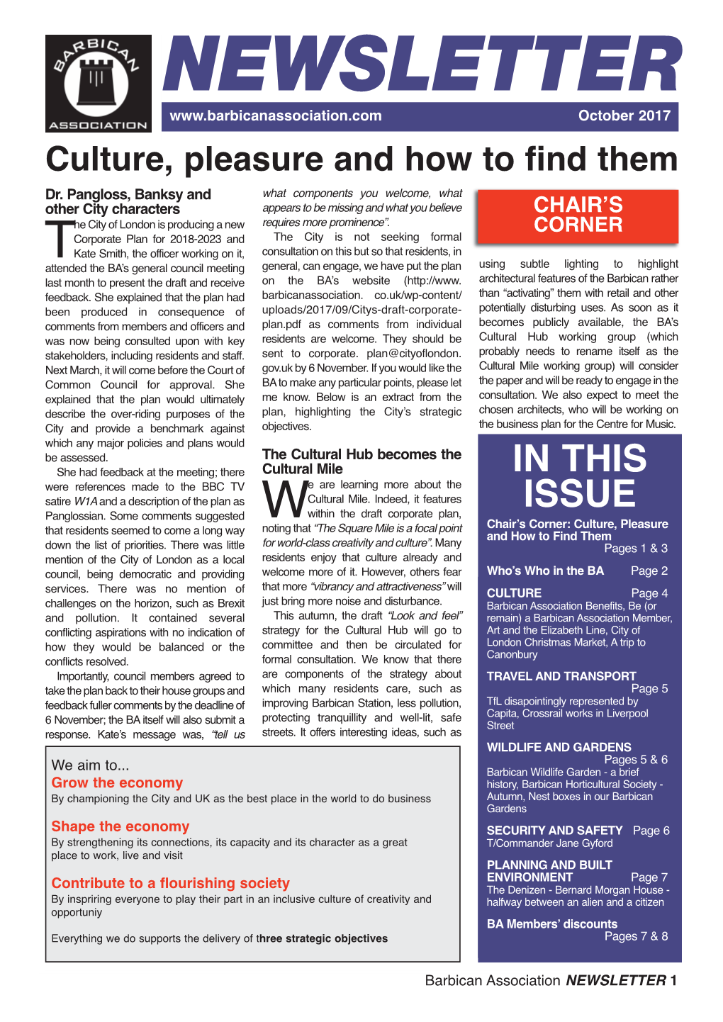 NEWSLETTER October 2017 Culture, Pleasure and How to Find Them Dr