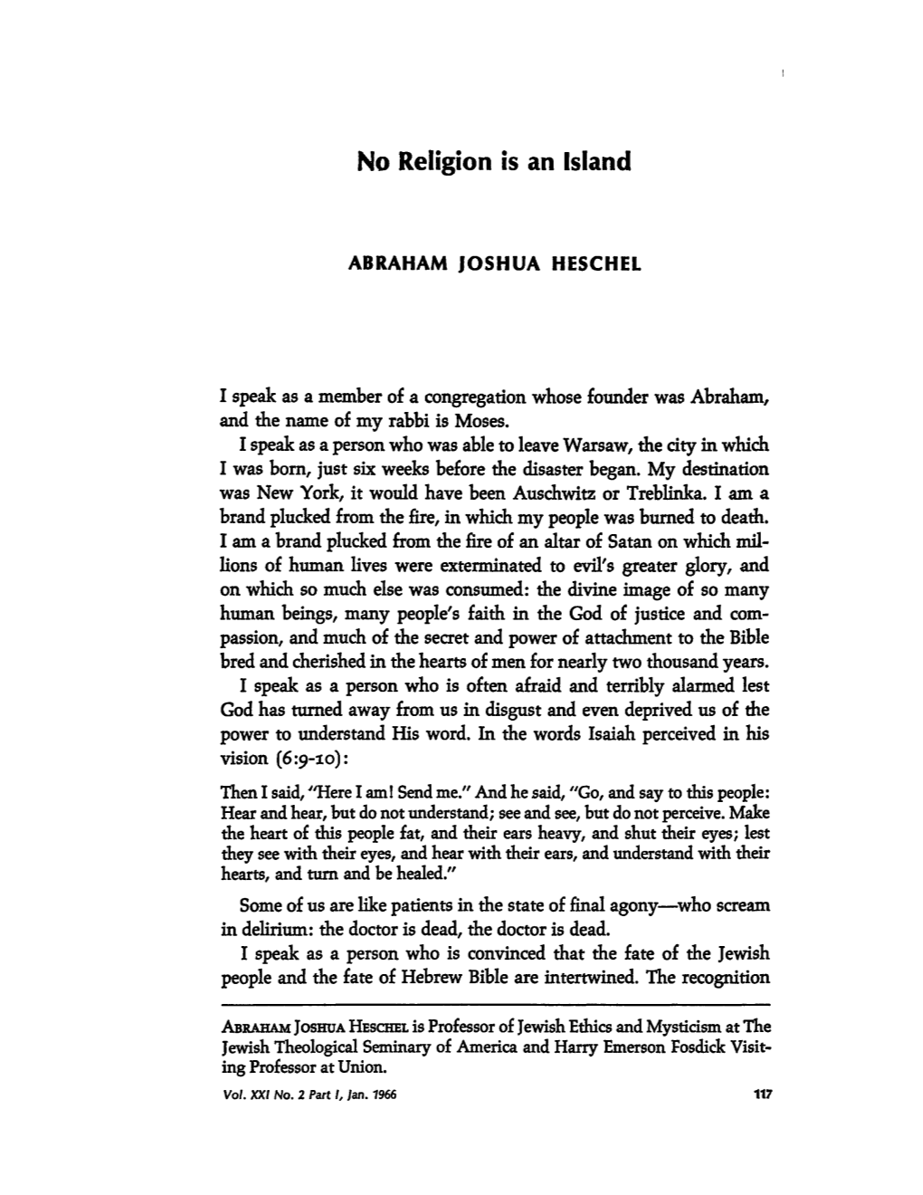 No Religion Is an Island