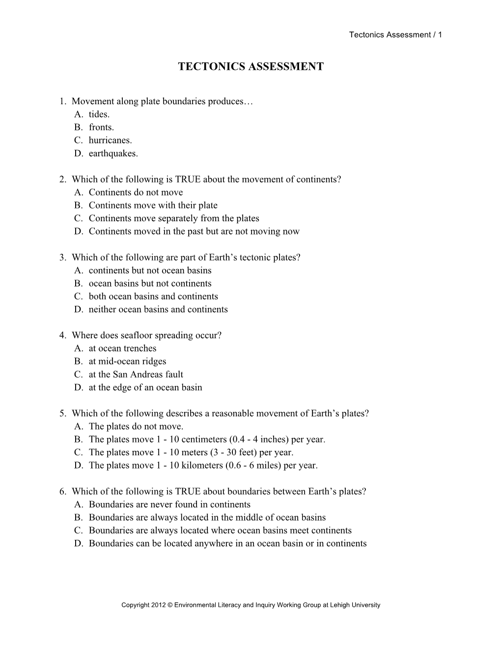 Tectonics Assessment / 1