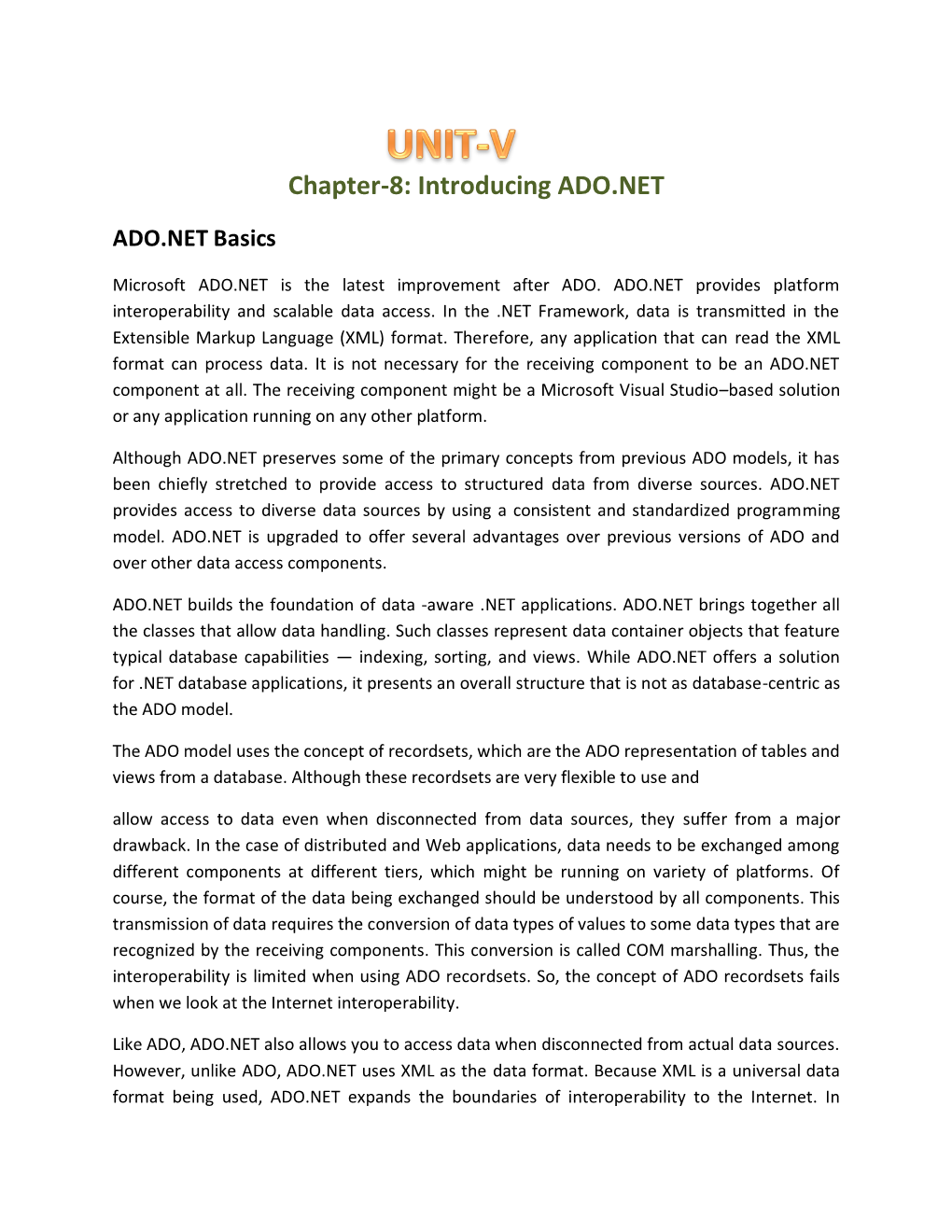 Chapter-8: Introducing ADO.NET