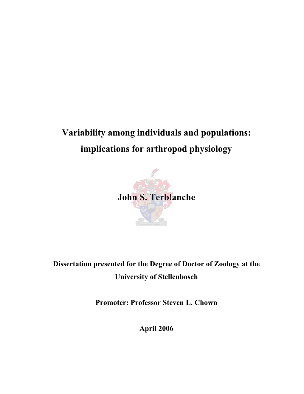 Variability Among Individuals and Populations: Implications for Arthropod Physiology