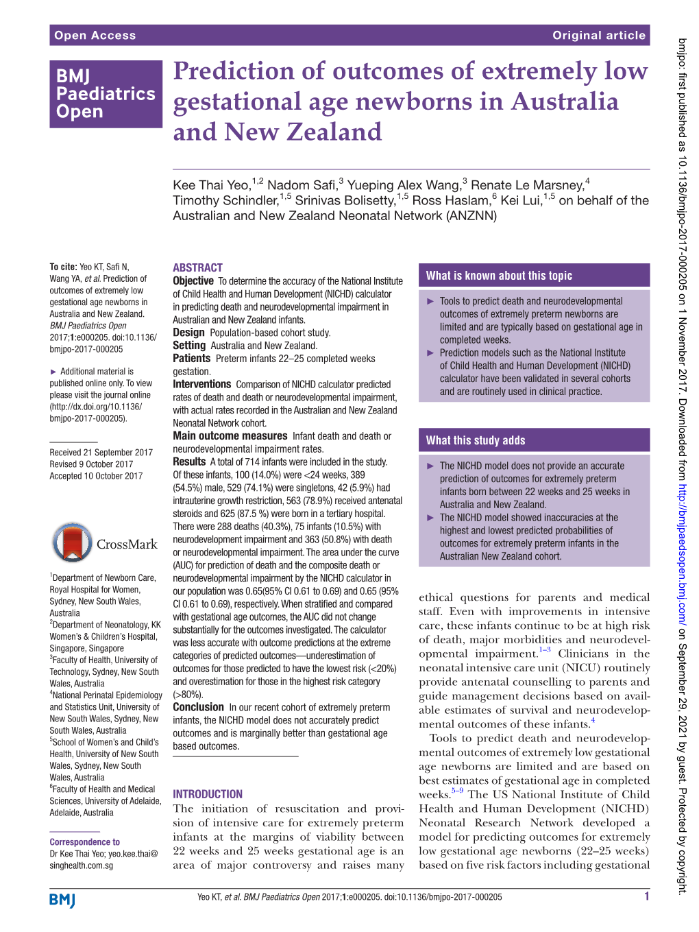 Prediction of Outcomes of Extremely Low Gestational Age Newborns In