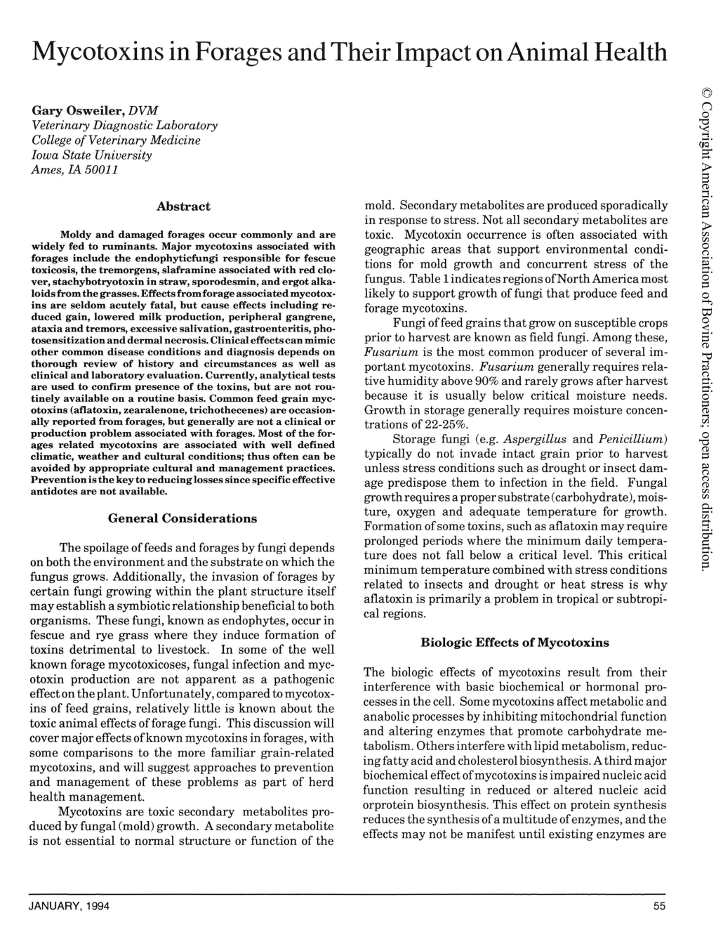 Mycotoxins in Forages and Their Llllpact Onanilllal Health