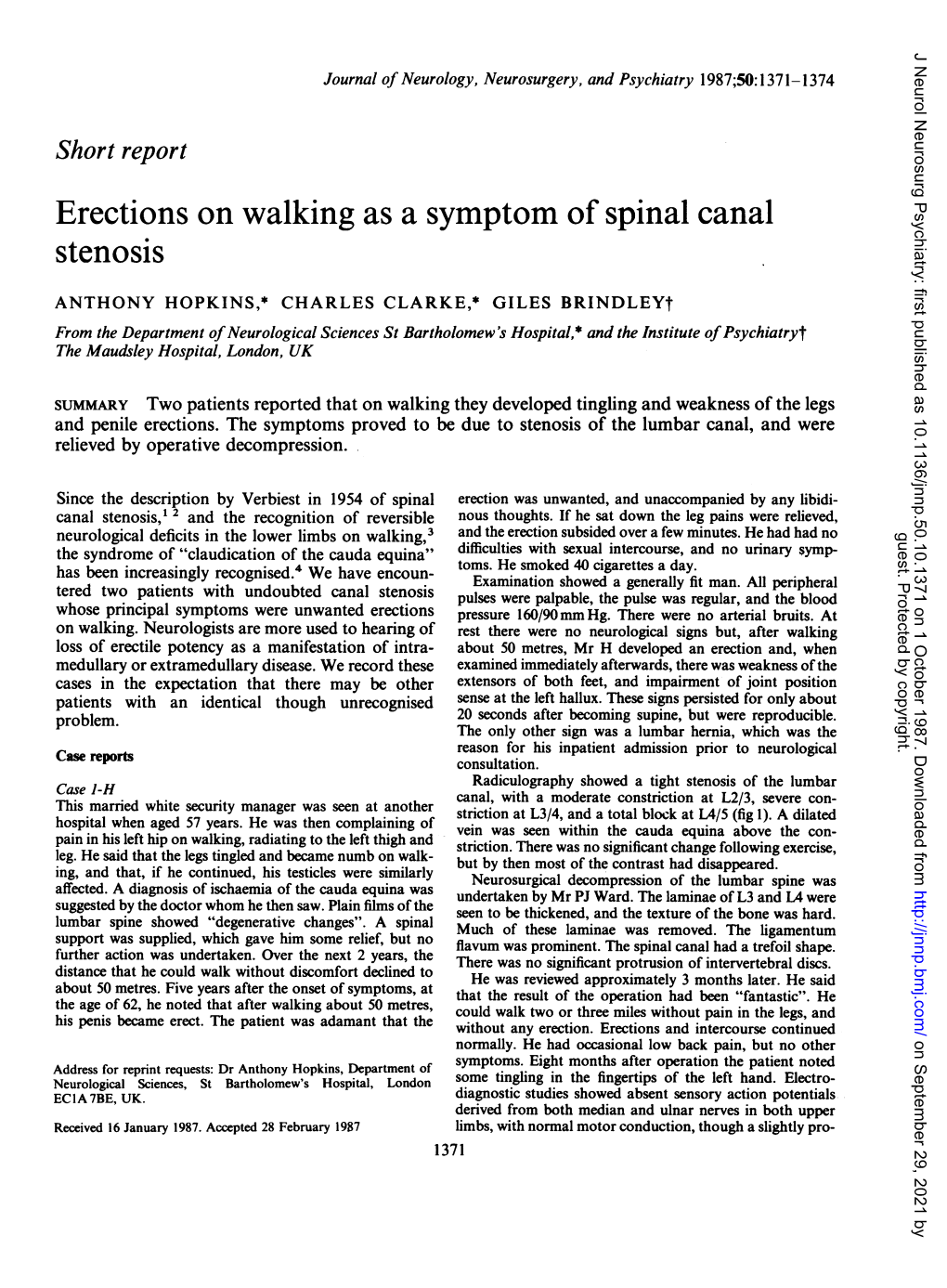 Erections on Walking As a Symptom Ofspinal Canal Stenosis