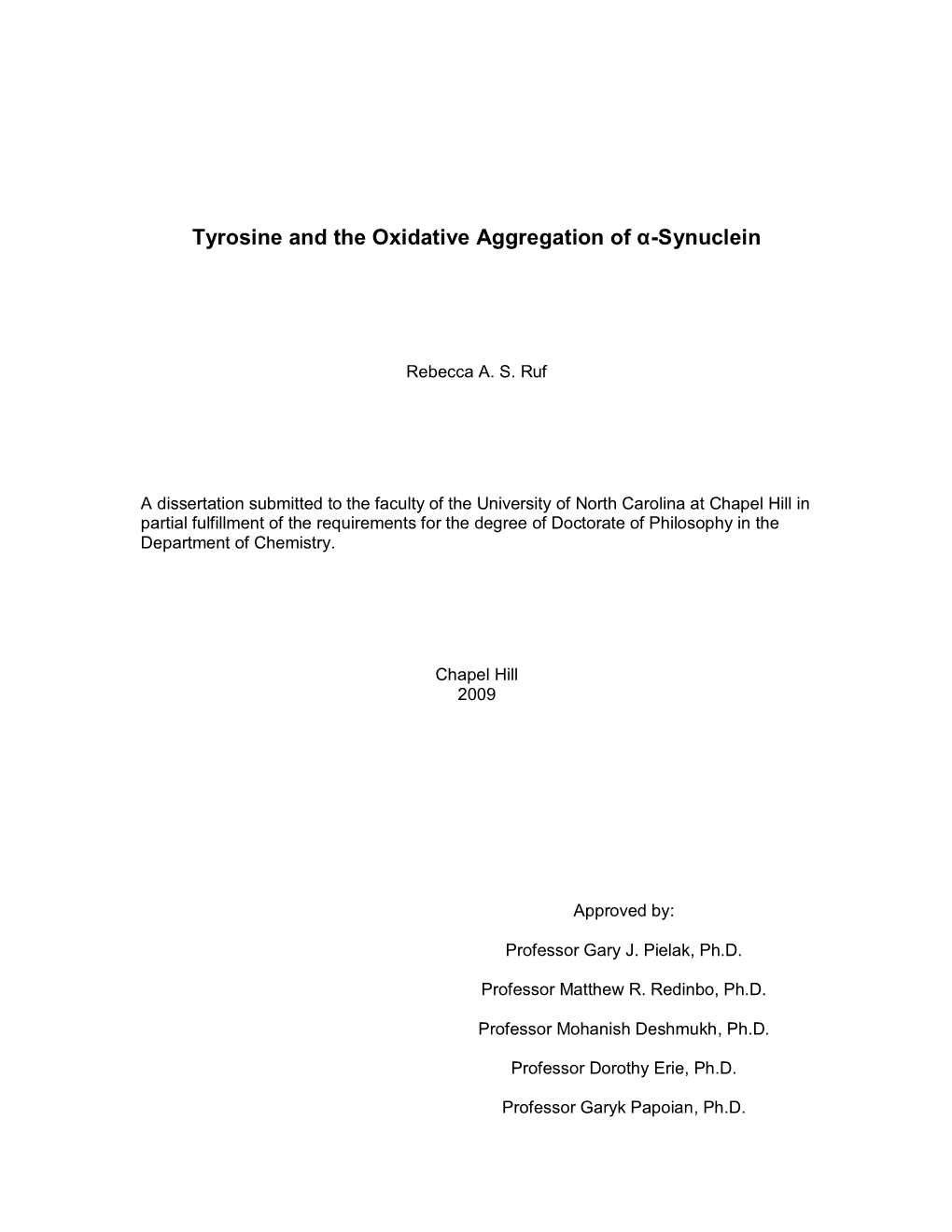 Tyrosine and the Oxidative Aggregation of Α-Synuclein