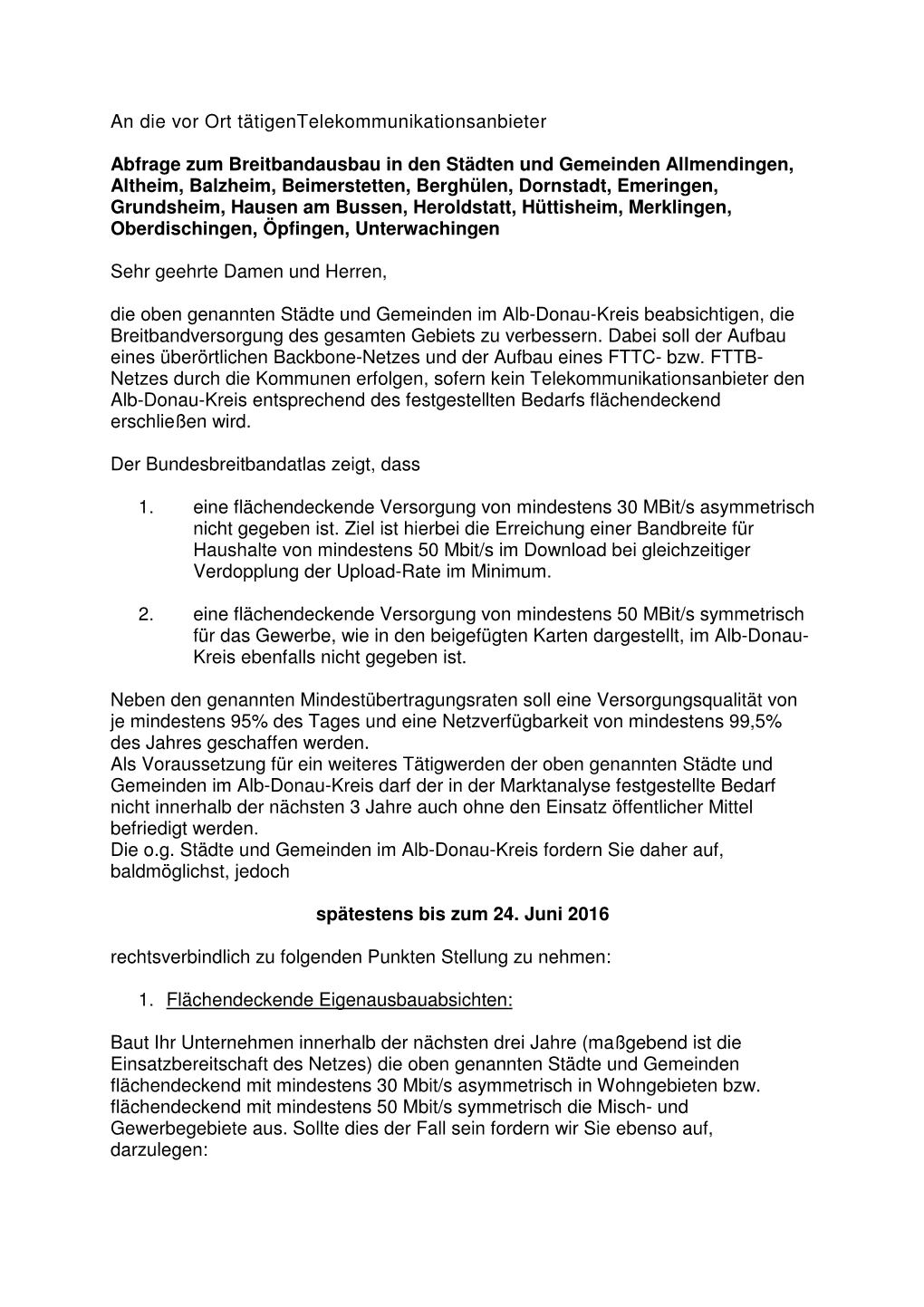 Abfrage Breitbandausbau