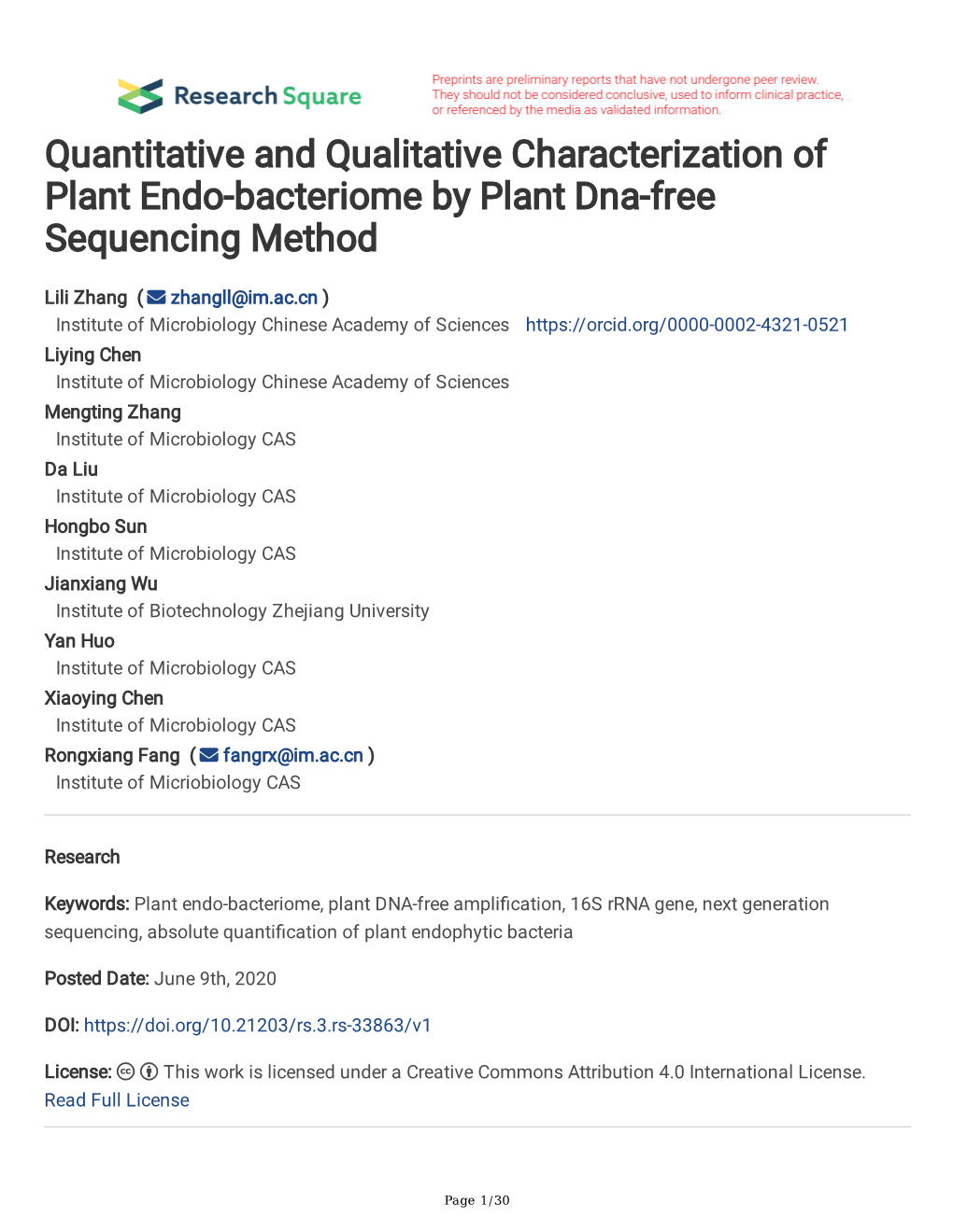 Quantitative and Qualitative Characterization of Plant Endo-Bacteriome by Plant Dna-Free Sequencing Method