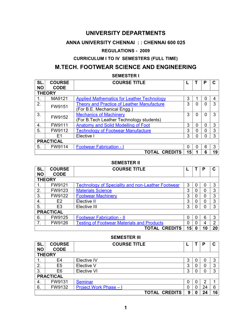 University Departments M.Tech. Footwear Science and Engineering