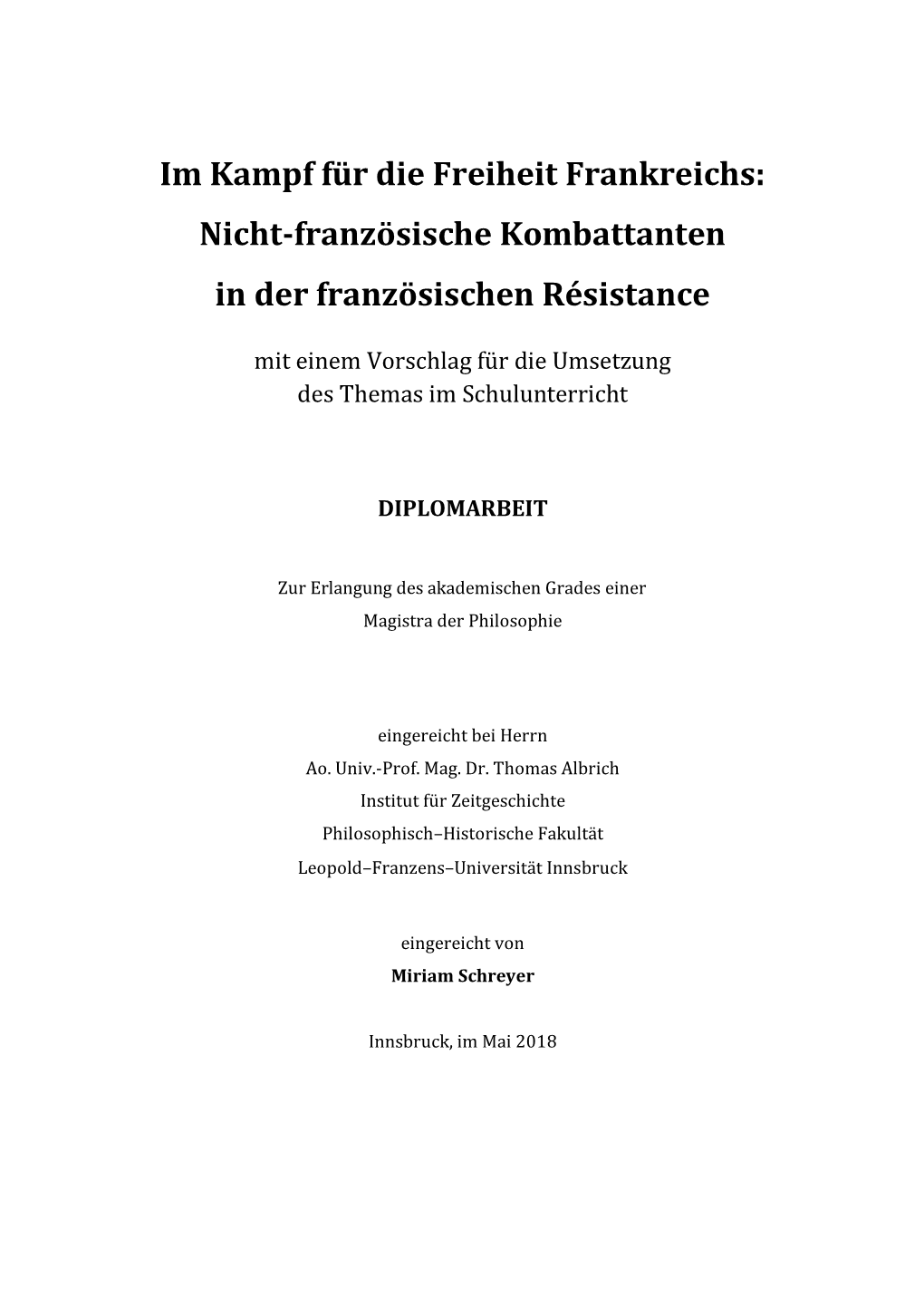 Nicht-Französische Kombattanten in Der Französischen Résistance