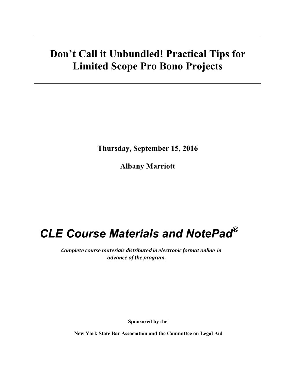 CLE Course Materials and Notepad