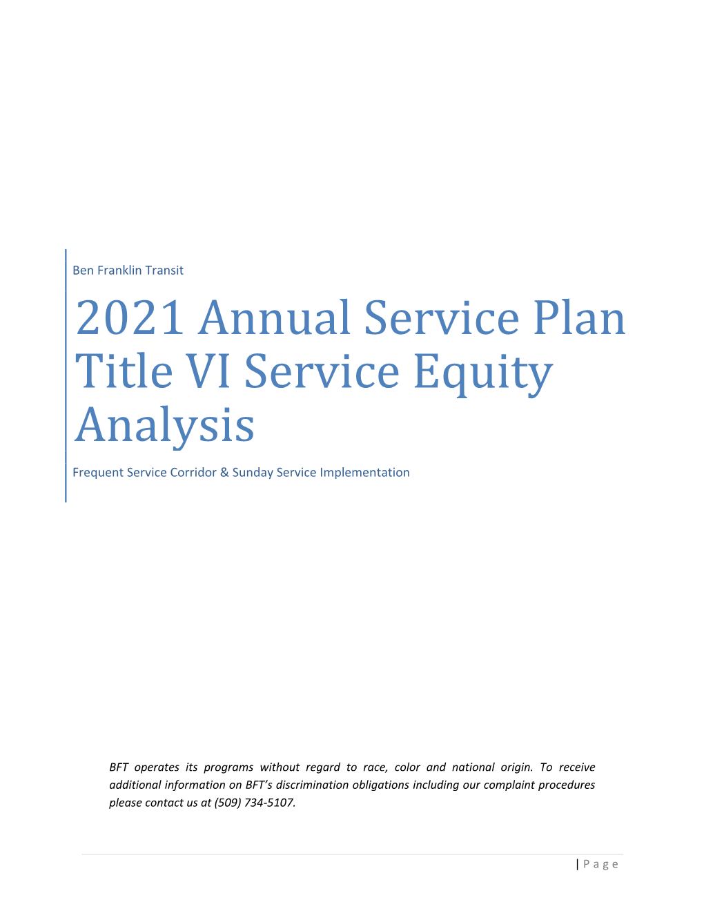 2021 Annual Service Plan Title VI Service Equity Analysis