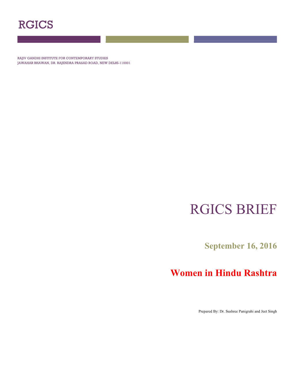 RGICS Brief Women in Hindu Rashtra