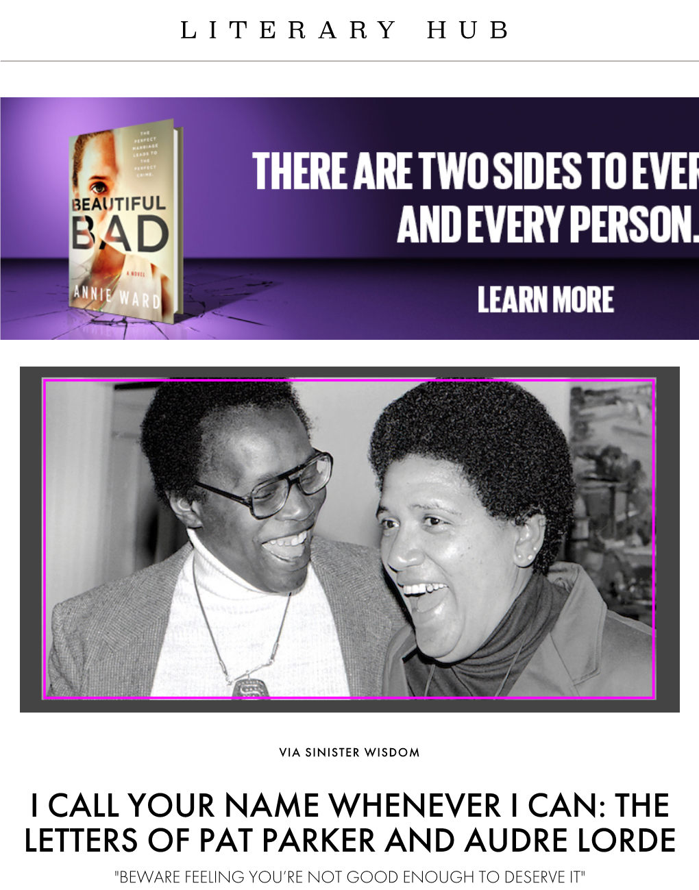 THE LETTERS of PAT PARKER and AUDRE LORDE "BEWARE FEELING YOU’RE NOT GOOD ENOUGH to DESERVE IT" March 7, 2018 by Literary Hub