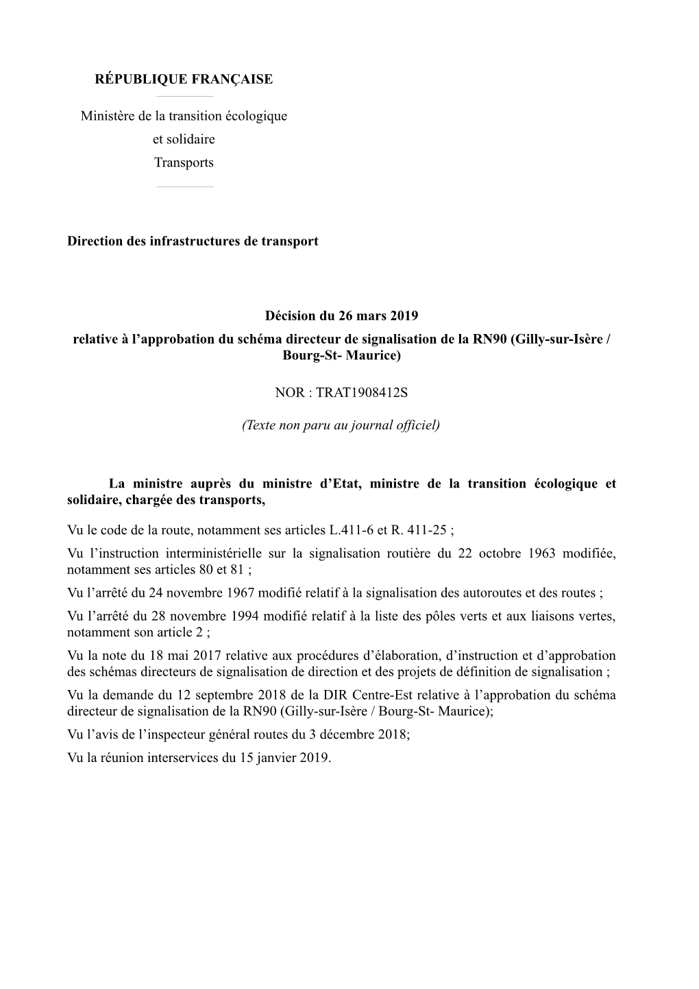 RÉPUBLIQUE FRANÇAISE Ministère De La Transition Écologique Et