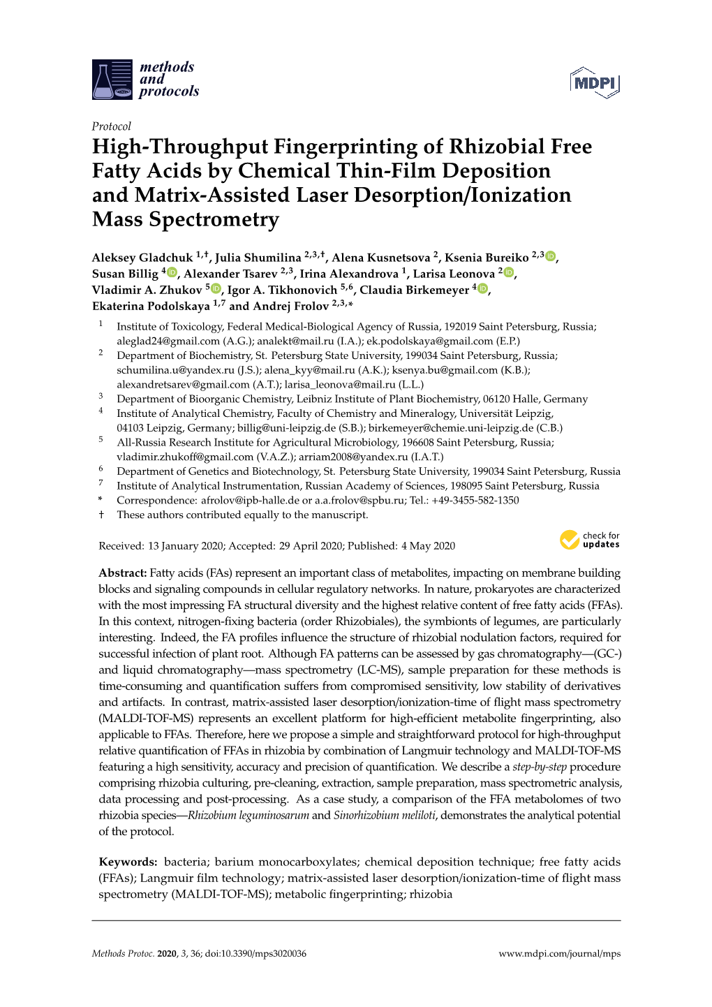 High-Throughput Fingerprinting of Rhizobial Free Fatty Acids by Chemical Thin-Film Deposition and Matrix-Assisted Laser Desorption/Ionization Mass Spectrometry