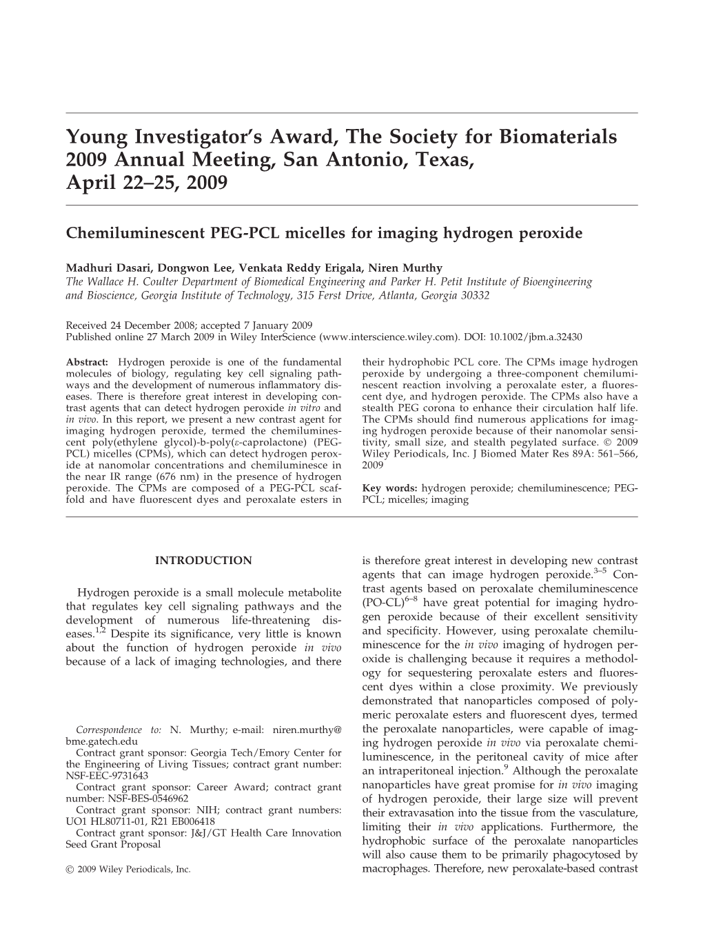 Chemiluminescent PEG-PCL Micelles for Imaging Hydrogen Peroxide