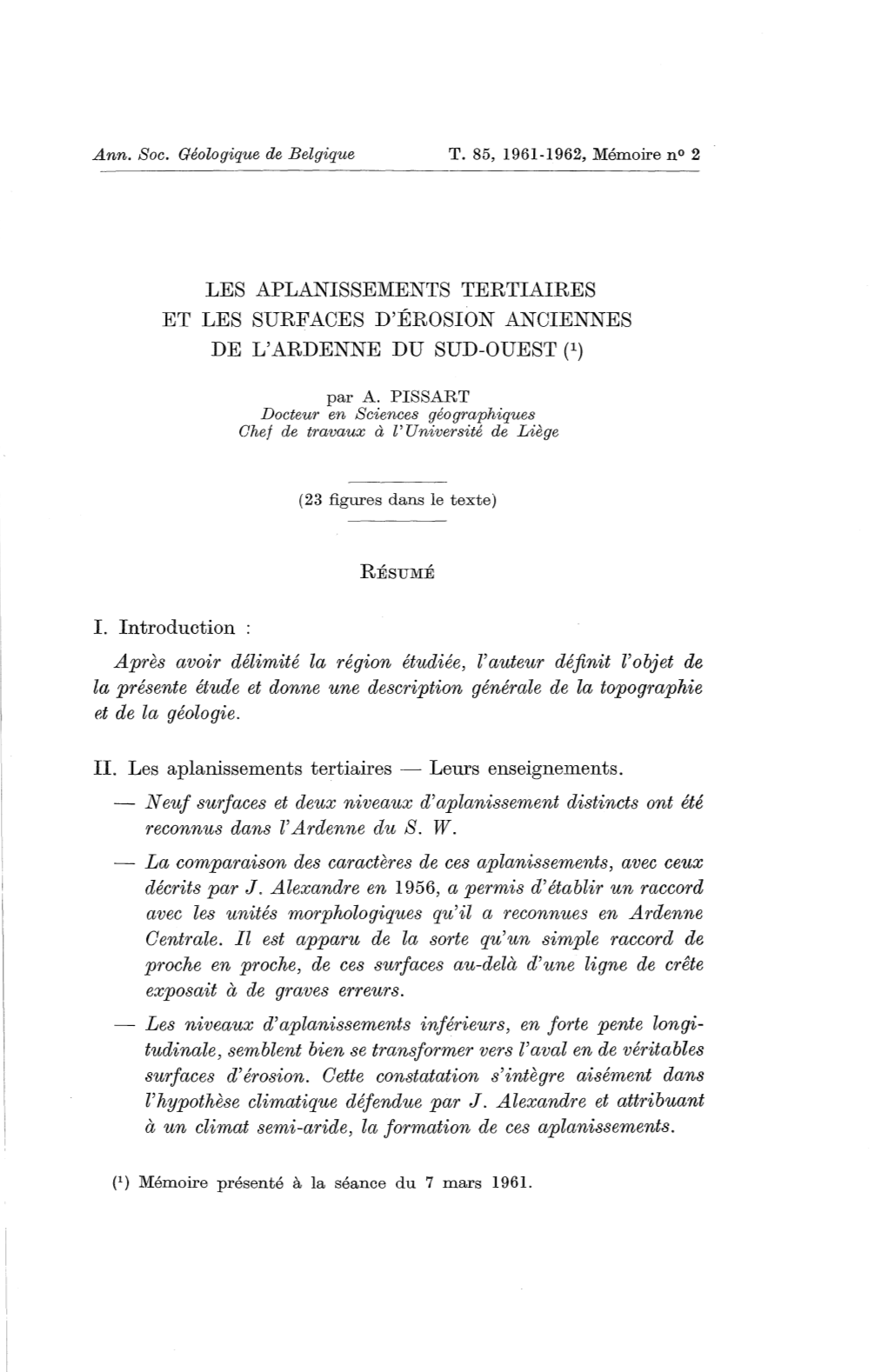 Aplanissements Tertiaires Et Les Surfaces D'érosion Anciennes