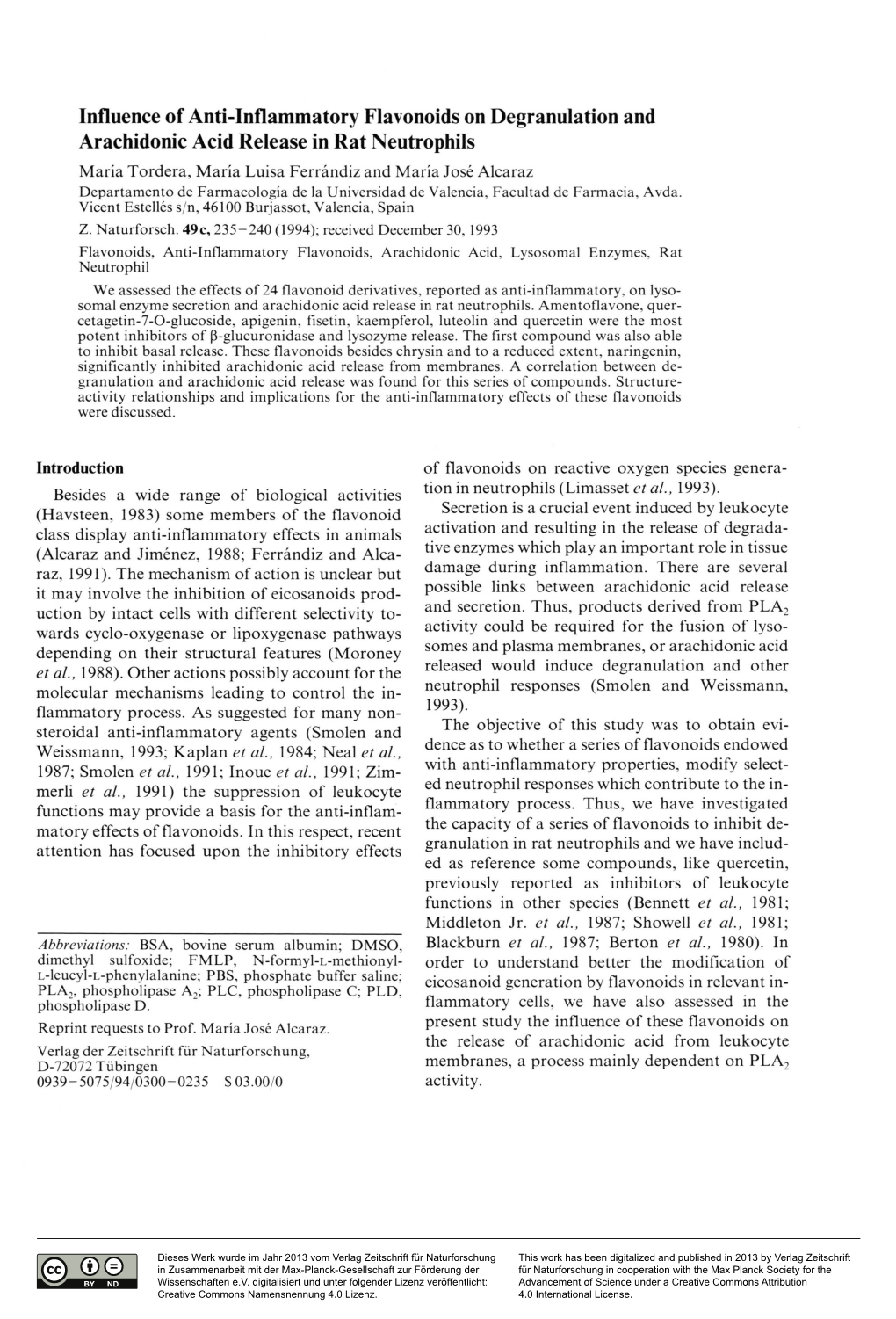 Influence of Anti-Inflammatory Flavonoids on Degranulation