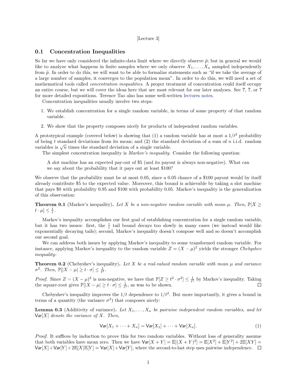 0.1 Concentration Inequalities