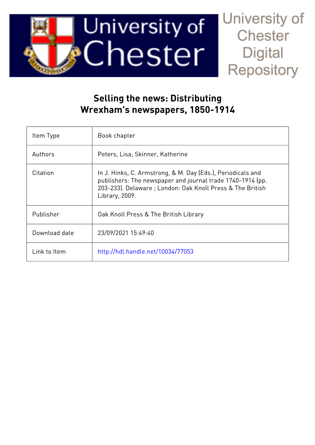 Selling the News: Distributing Wrexham's Newspapers, 1850-1914