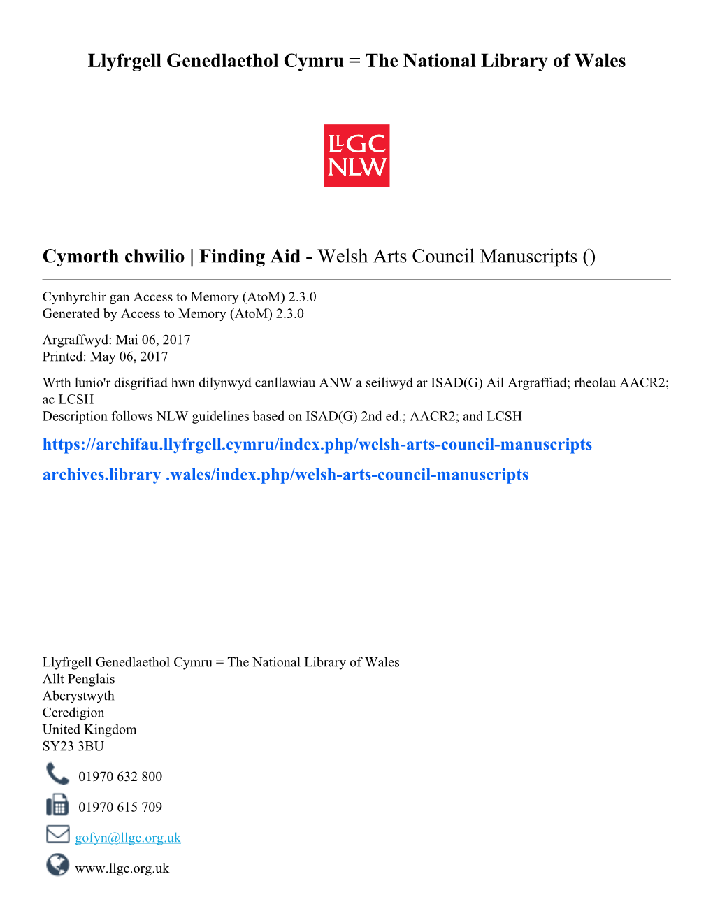 Welsh Arts Council Manuscripts ()